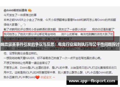 魏震禁赛事件引发的争议与反思：电竞行业规则执行与公平性问题探讨