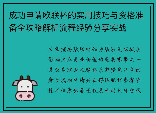 成功申请欧联杯的实用技巧与资格准备全攻略解析流程经验分享实战 成功申请欧联杯的实用技巧与资格准备全攻略解析流程经验分享实战